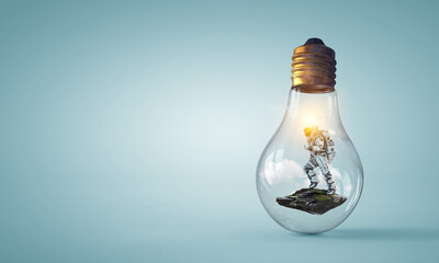 Wall Mural - spaceman inside light bulb . mixed media