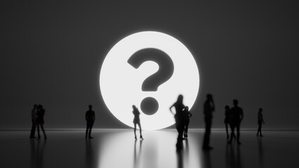 3d rendering people in front of symbol of question circle on background