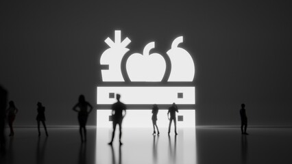 Canvas Print - 3d rendering people in front of symbol of fruit and vegetable in box on background