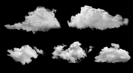 Wall Mural - White clouds set isolated on black background