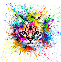 abstract colorful cat muzzle illustration, graphic design concept color art