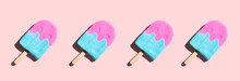 Pink And Blue Popsicles With Shadow - Flat Lay