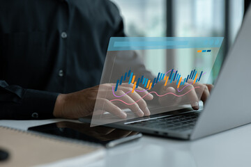 Fototapete - Candles on a chart, a diagram, and a graph showing stock trading, an investment, a business, and money.