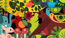 Jungle Simple Shapes Kids Wallpaper