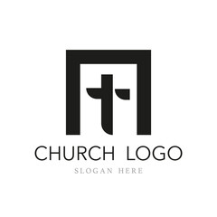 Church logo with cross design vector illustration isolated on white background. Modern logo template for christian church of charity. Christianity symbol of Jesus Christ. The cross of Jesus line art. 