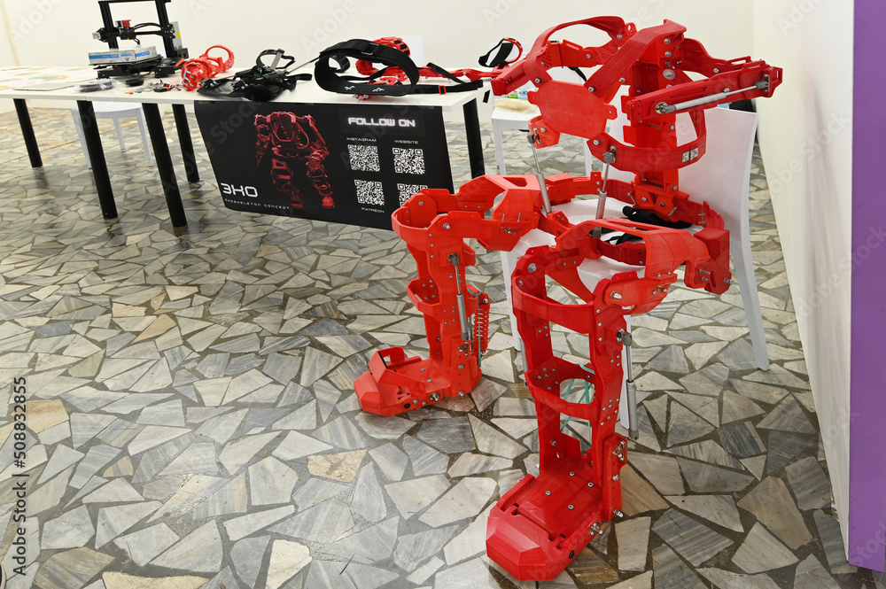 3D printed exoskeleton modular concept prototype on display Turin Italy ...