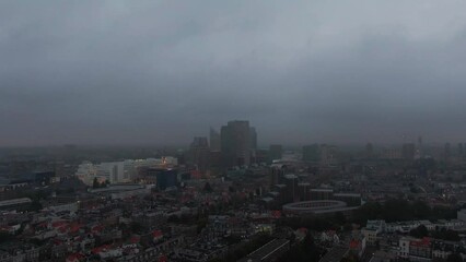 Wall Mural - Aerial Cityscape of The Hague, Netherlands on a cloudy day