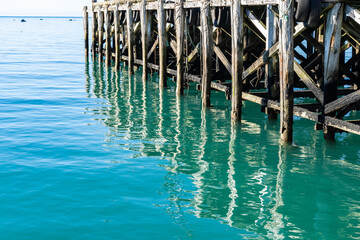 Wall Mural - Structure patterns and reflections under historic Jackson Bay pier