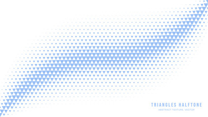 Wall Mural - Triangles Halftone Geometric Pattern Vector Smooth Curved Border White Blue Abstract Background. Checkered Faded Particles Bent Line Subtle Texture. Half Tone Art Graphic Minimal Pure Light Wallpaper