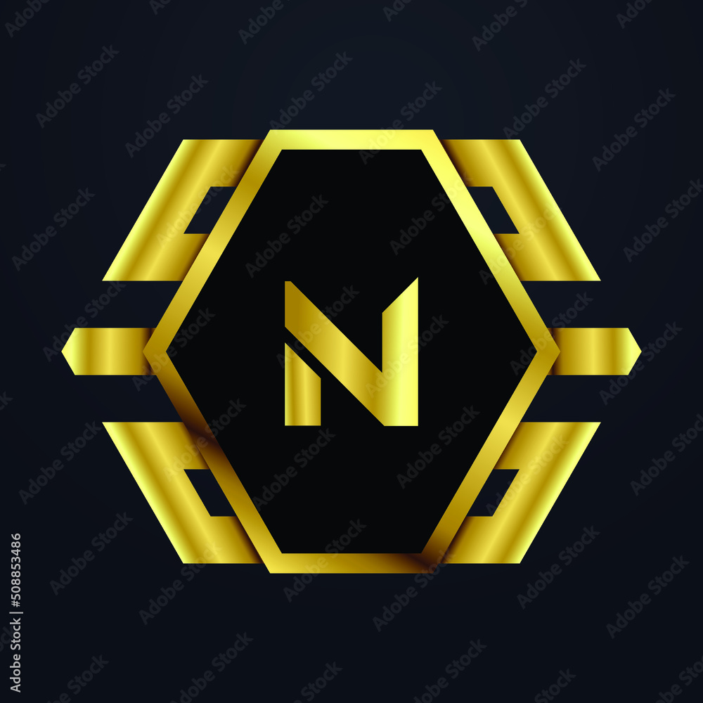 Premium luxury Vector elegant gold and silver font Letter N Template ...