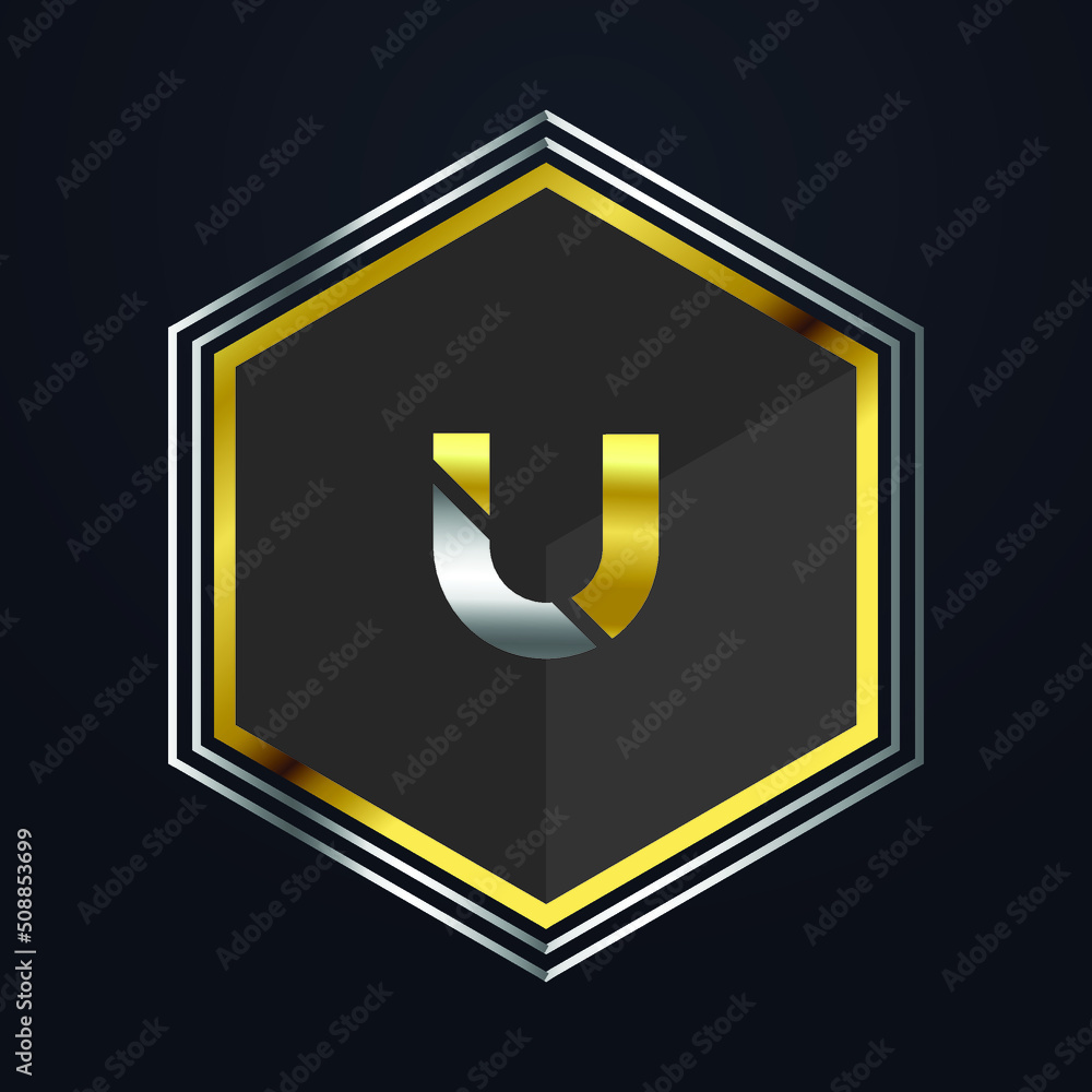 Premium luxury Vector elegant gold and silver font Letter U Template ...