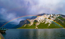 Rainbow Over Lake Minnewanka, Banff, Alberta, Canada