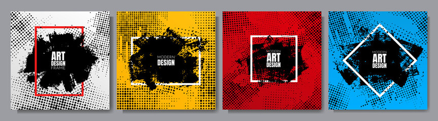 Wall Mural - vector illustration. grunge frame gradient color. halftone dots texture, grunge ink paint. design el