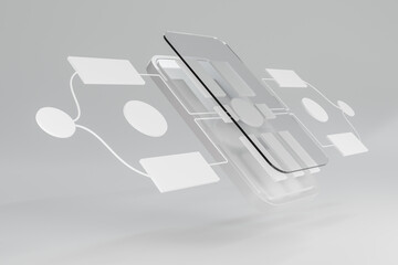 3D rendering smartphone mockup create user interface management template node graphic UX UI sytem for user,web experience designer data process development prototype interface flow chart application