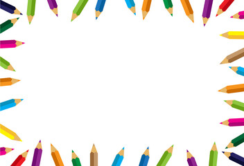 Colorful pencils Frame border on White Background, Crayons colorful , vector illustration.