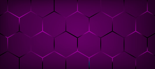 luxury hexagonal abstract gold metal background with purple light lines. dark 3d geometric texture i