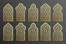 Laser Cut Arabian Grating Templates Set, Window Grill With Arabesque Pattern, Vector.