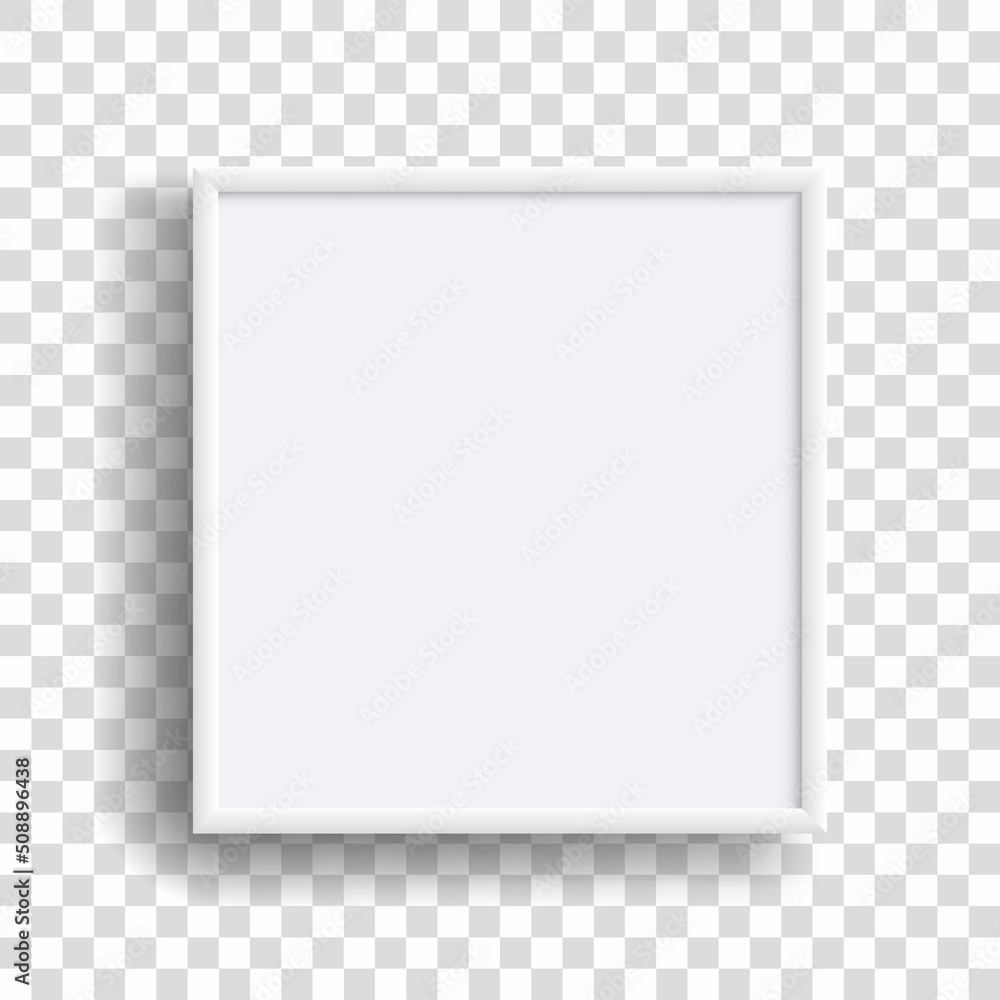 White realistic square blank frame on transparent background. Empty ...