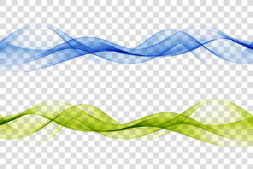 Wall Mural - Blue and green abstract speed lines flow minimalistic fresh swoosh. Wave transition separator template. Vector illustration