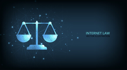 Wall Mural - Justice and Internet law concept.Cyber Law as digital legal services Labor law, Lawyer on Dark Blue background.