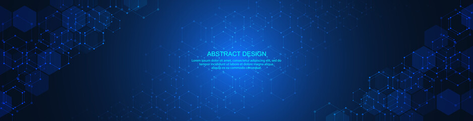 Abstract tech background and geometric pattern with hexagons for banner design or header