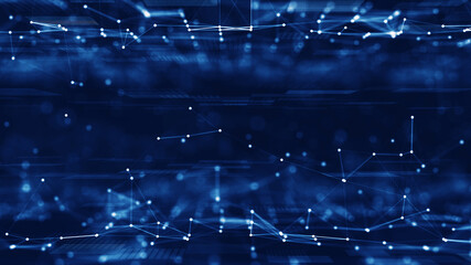 Fototapete - Abstract concepts of cybersecurity technology and digital data protection. Protect internet network connection with polygons, dots and lines with dark blue background. Big data.