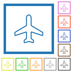 Sticker - Airplane top view outline flat framed icons