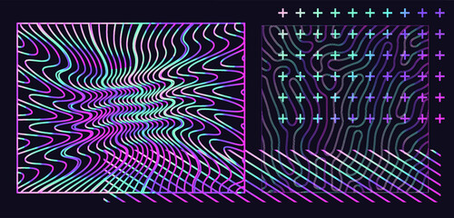 Wall Mural - abstract geometric background with holographic colorful wavy and glitched lines.