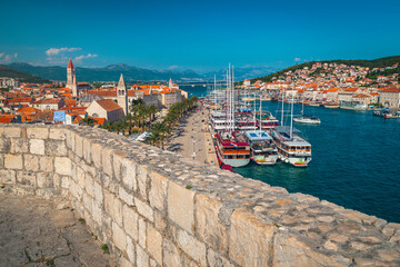 Wall Mural - Trogir old town and harbor view from the terrace, Croatia