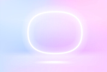Poster - Illuminated room with round vivid neon light. Realistic vector 3d illustration