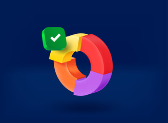 Aufkleber - Pie chart with checkmark icon. 3d vector illustration