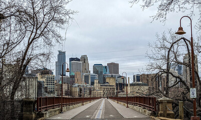 Wall Mural - city of minneapolis city downton skyline on cloudy day