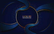 Modern Luxury Background Dark Blue Circle Shape And Golden Ring With Golden Gliiter Ribbon Line Vector