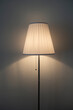 Standing floor table lamp with light shining through the lampshade