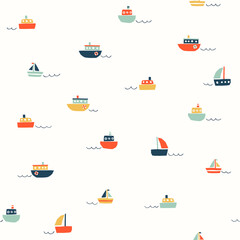 Poster - Cute seamless pattern with small color ships