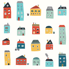 Poster - Seamless pattern with cute houses