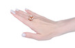 Female hand with ring bijouterie on white background isolation