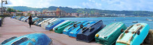 View On Hondarribia With Dinghies On The Quay, In Spanish Basque Country. 