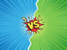 Comic Frame VS. Versus Duel Battle Or Team Challenge Confrontation Cartoon Comics Halftone Background Illustration Vector Template