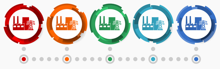 Leinwandbilder - Carbon power plant concept vector icon set, flat design pointers, infographic template