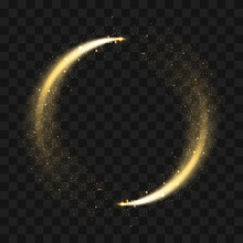 Gold Sparkling Glitter Circle. Vector Circle Of Golden Glittering Particles With Star Light Trail And Shine Glow On Transparent Background