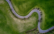 Aerial View On The Road In Tuscan Countryside