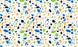 Colorful venetian terrazzo imitation seamless pattern. Modern minimalistic floor tile for interior decoration. Realistic marble texture with stone fragments. Trendy abstract illustration.