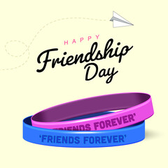 vector illustration of happy friendship day concept, friends forever written on friendship band