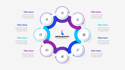 Leinwandbilder - Cycle diagram divided into 8 segments. Concept of eight options of business project infographic. Vector illustration for data analysis visualization.
