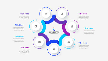 Leinwandbilder - Cycle diagram divided into 7 segments. Concept of seven options of business project infographic. Vector illustration for data analysis visualization.