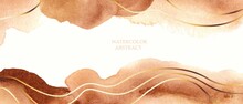 Beige, Brown Watercolor Fluid Painting Vector Background Design. Dusty Pastel, Neutral And Golden Marble, Waves. Dye Elegant Soft Splash Style. Alcohol Ink Imitation.