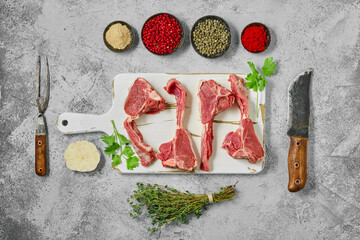 Overhead view of raw boneless rack of lamb