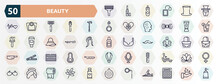Beauty Outline Icons Set. Thin Line Icons Such As Afro Pick, Slim, Cane, Hair Conditioner, Hair Pin, Relaxation, Paints, Combs, Head Towel, Monocle Icon.