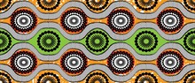 African Ethnic Traditional Green, Yellow Pattern. Seamless Beautiful Kitenge, Chitenge Style. Fashion Design In Colorful. Geometric Circle Abstract Motif. Floral Ankara Prints, African Wax Prints.